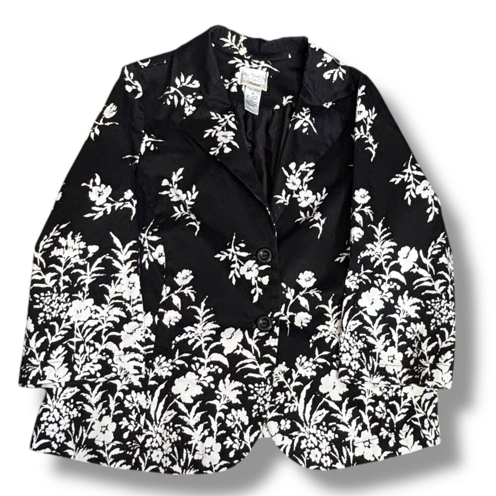 Vintage Y2K Woman Black White Cropped Floral Blazer Jacket Plus Size 1X Office